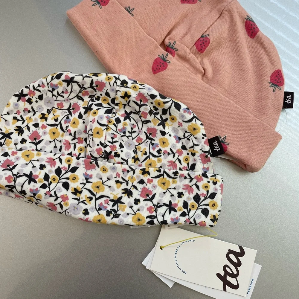 Tea Collection baby floral strawberry pink Hats set 2